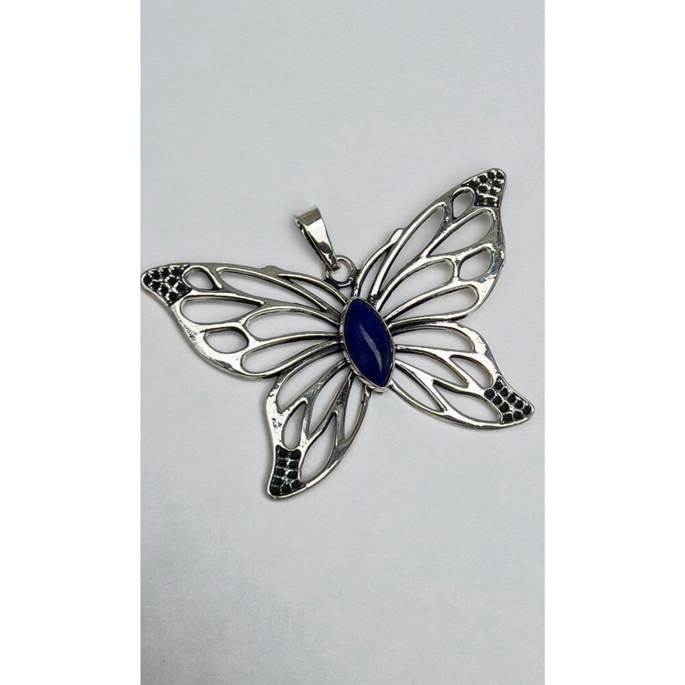 925 Sterling Silver Butterfly Lapis Lazuli Pendant Jewelry